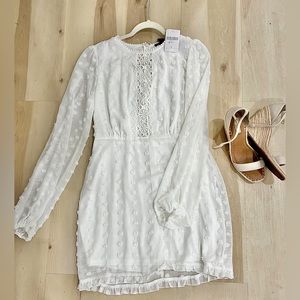 White Woven midi dress with lace detail